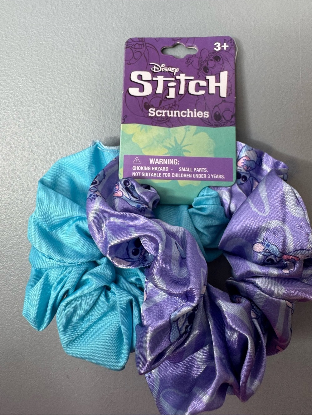 Disney Stitch Scrunchie Duo - Bright Blue & Lavender satin stretch anti-breakage